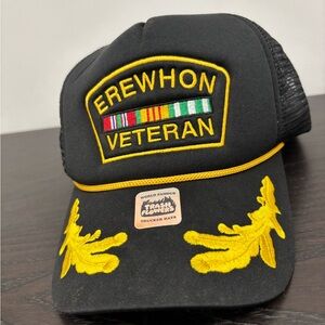 Erewhon Veteran by Trash Flowers Black and Yellow Trucker Hat Adjustable